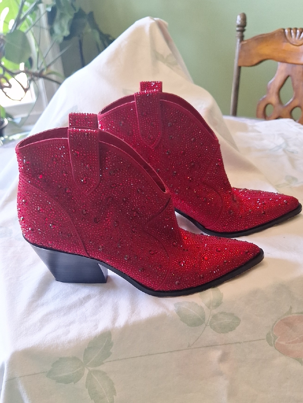 Jessica Simpson Red Crystal Cowboy Ankle Boots